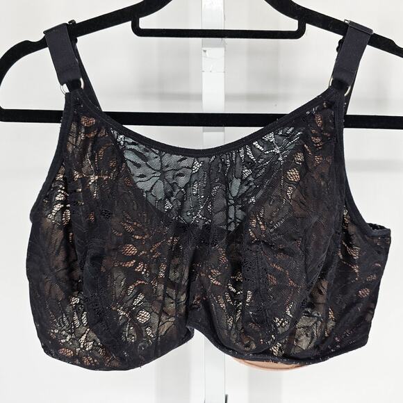 Elomi Womens Sz 36K Full Figure Unlined Bra Sexy Black Lace - Picture 1 of 4